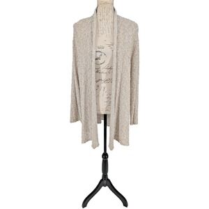 CHICOS Duster Length Sweater SIZE 3 Open Front Taupe Nubby Texture Vintage